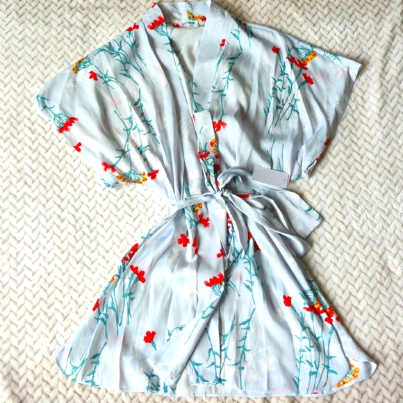 Josie Floral Satin Short Wrap Robe - Picture 3 of 4